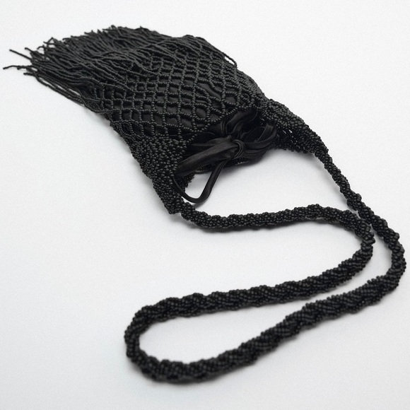 Zara Handbags - ZARA Black Beaded Shoulder Bag NWT